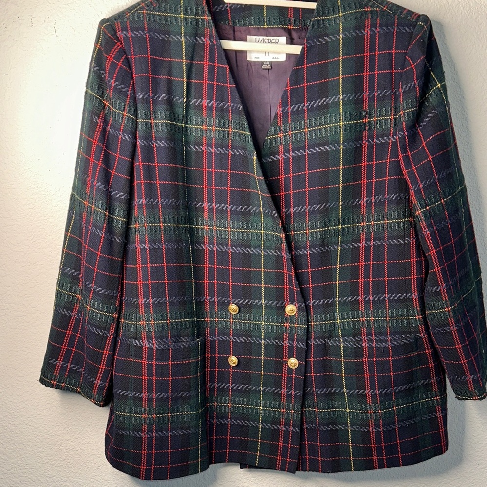 Kasper Plaid Blazer - Red, Green, and Blue - Picture 1 of 6